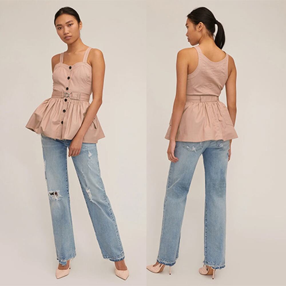 NWT Marissa Webb Brielle Canvas and Tulle Seamed Trench Vest Top Blouse